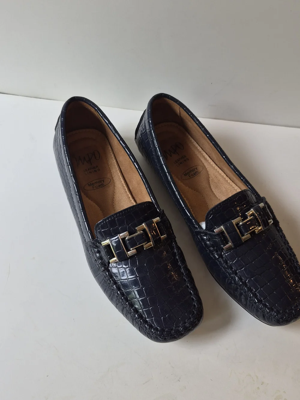Impo Navy Croc-Embossed Slip-On Flats